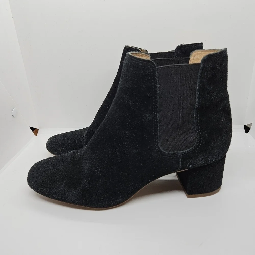 Madewell the Walker black suede heeled chelsea ankle boots US 8